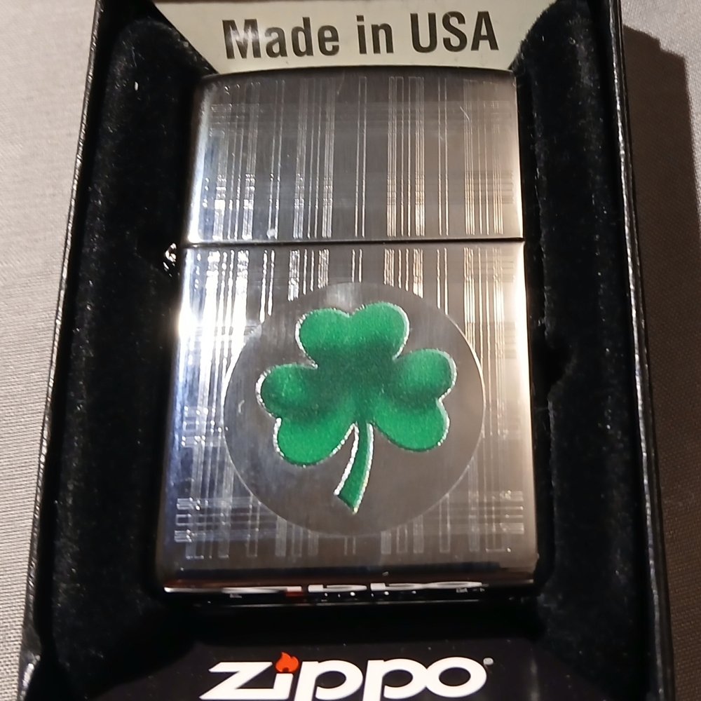 Zippo Silver Lighter with Green Shamrock
